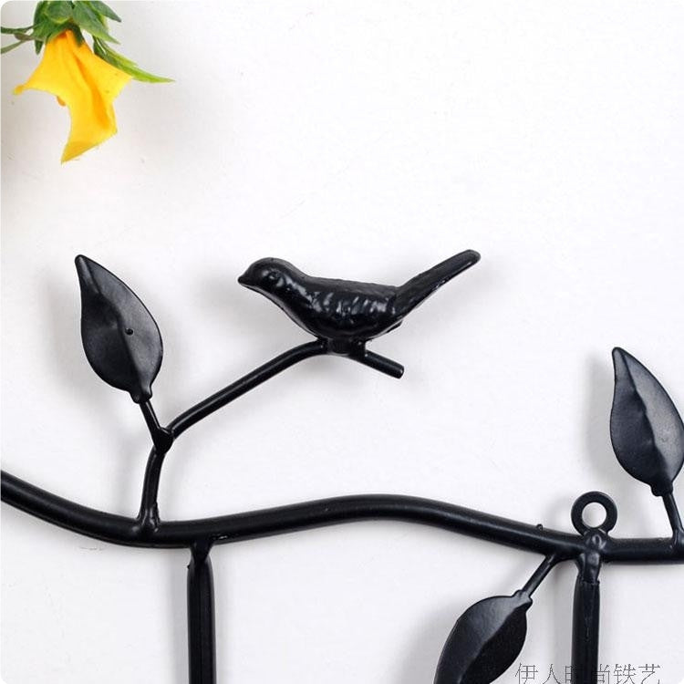 Wrought Iron Birds Pattern Decorated Simple Clothes Hooks(Black) by bashfashion