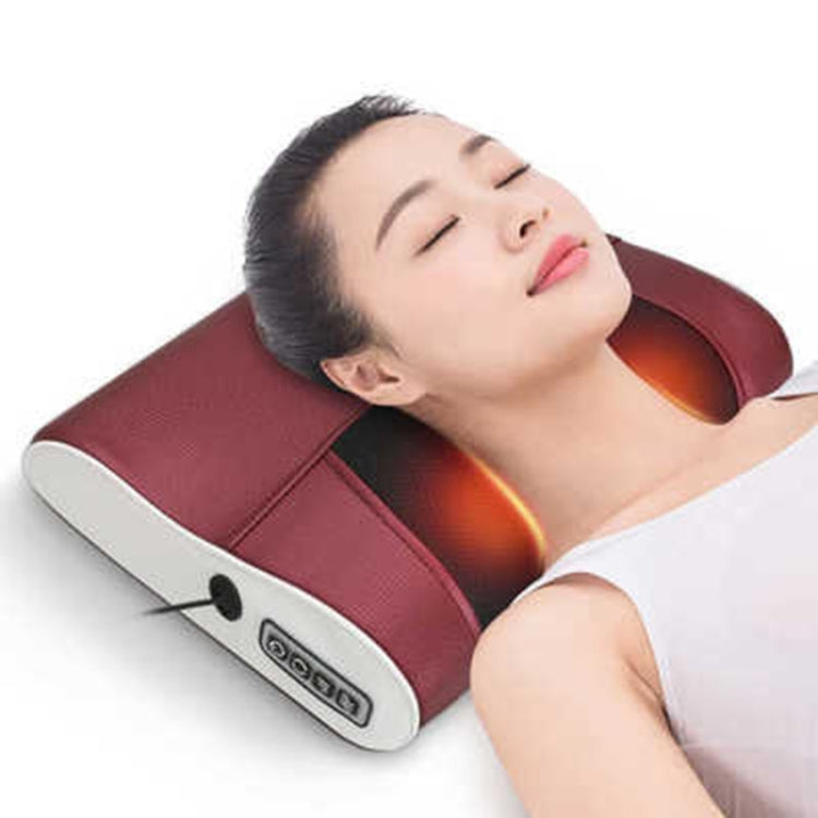 Cervical Spine Massage Pillow Neck Waist Back Multifunctional Electric Massage Cushion, Plug Type:EU Plug(Red White) by bashfashion