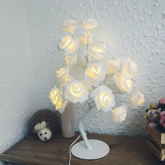 Rose Bedside Night Light Girl Heart Room Decoration Table Lamp, AC 220V(White Base) by bashfashion