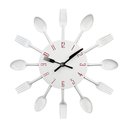 Cutlery Metal Kitchen Wall Clock Spoon Fork Creative Quartz Wall Mounted Clocks Modern Design Decorative Horloge White by bashfashion