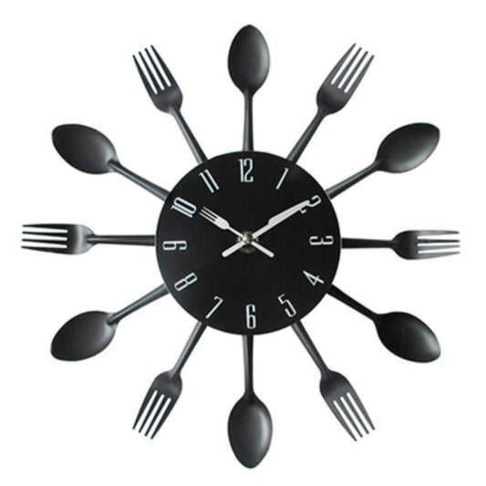 Cutlery Metal Kitchen Wall Clock Spoon Fork Creative Quartz Wall Mounted Clocks Modern Design Decorative Horloge Black by bashfashion
