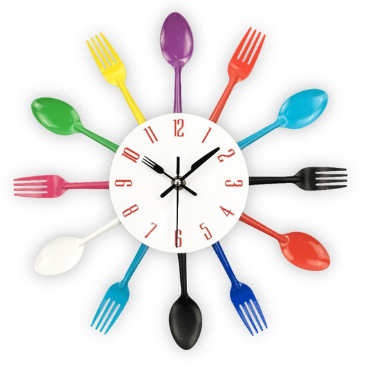 Cutlery Metal Kitchen Wall Clock Spoon Fork Creative Quartz Wall Mounted Clocks Modern Design Decorative Horloge Color by bashfashion