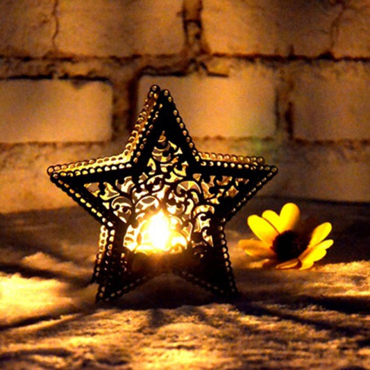 Christmas Decor Moroccan Candlestick Candles Five-pointed Star Colorful Candlestick by bashfashion