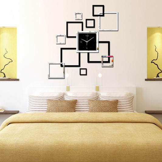Living Room Wall Clock Creative Clock Acrylic DIY Mirror Wall Stickers Decorative Black Silver Square DIY Clock by bashfashion