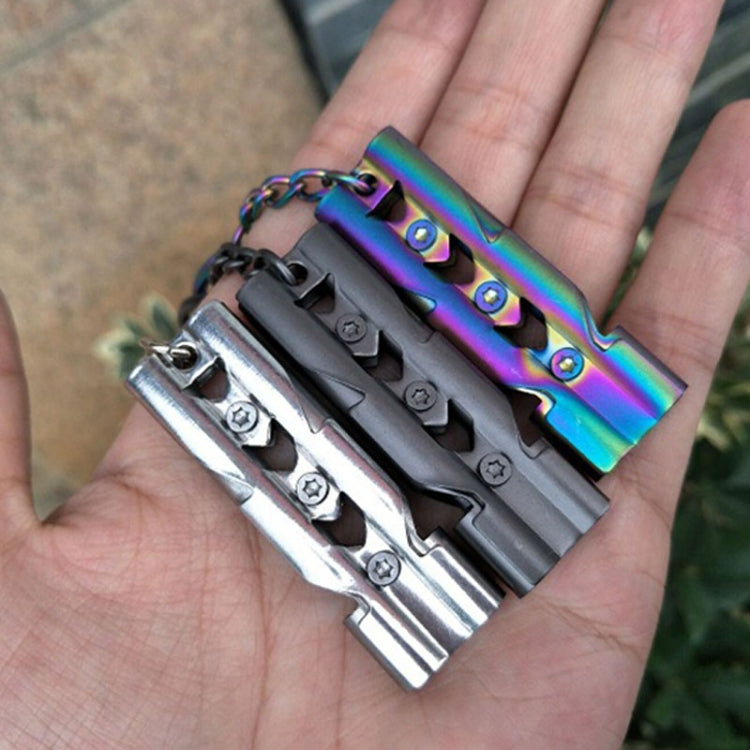 Outdoor High-decibel Stainless Steel Self-protection Double Tube Survival Whistle with Key Ring(BlackColor titanium) by bashfashion