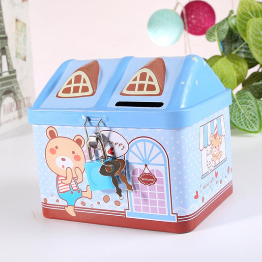 Children Cartoon Saving Small Coin Storage House Piggy Bank(Blue) by bashfashion