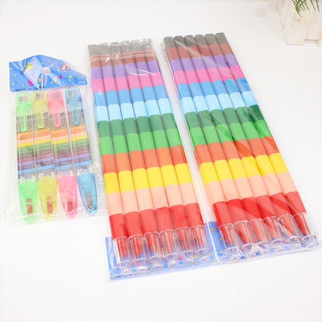 6pcs Creative Building Blocks Crayons Children 12 Colors Drawing Educational Toys by bashfashion