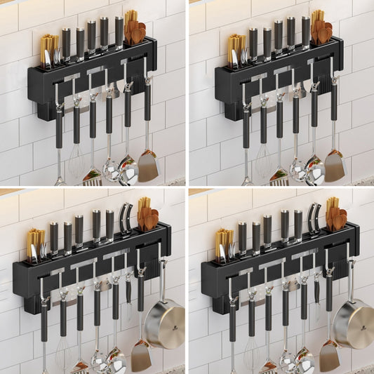 Kitchen Wall-mounted Rack Free Punching Chopsticks Holder, Color:Black 40cm by bashfashion