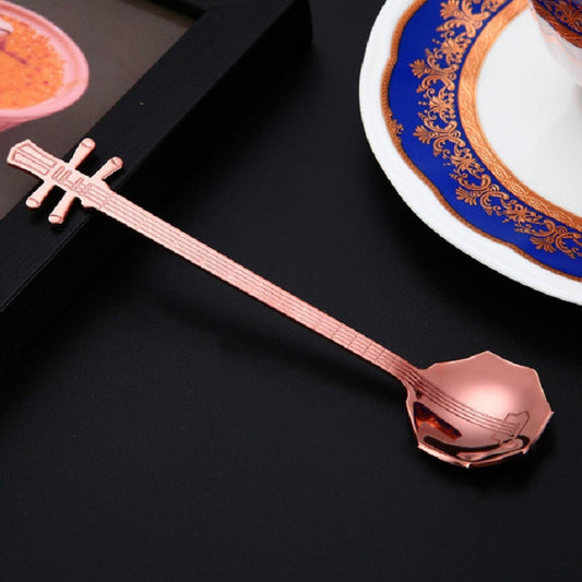Stainless Steel Coffee Mixing Spoon Creative Musical Instrument Shape Spoon, Style:Octagonal, Color:Rose Gold by bashfashion
