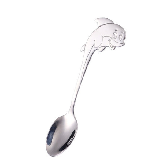 2 PCS Stainless Steel Dolphin Shape Cartoon Coffee Stirring Spoon Ice Cream Spoon Child Feeding Spoon(Steel) by bashfashion