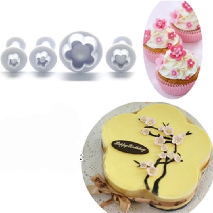 4pcs / Set Plum Fondant Cake Spring Print Stamper Baking Biscuit Mould by bashfashion