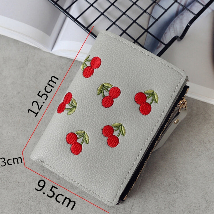 PU Leather Cherry Embroidery Coin Purse Card Holders(Pink) by bashfashion