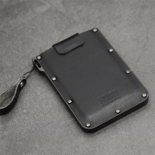 Portable Ultra-thin Card Holder Pull-out Design Invisible Personalized Card Holder, Style:Black Genuine Leather by bashfashion