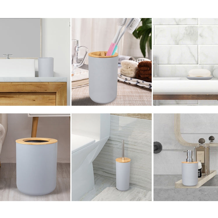 6 In 1 Toothbrush Holder Kit Toiletries Bamboo Wood Bathroom Trash Can Bathroom Set(Gray) by bashfashion