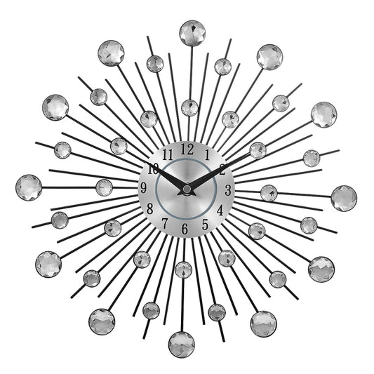 Creative Wall Clock Crystal Silver Wrought Iron Wall Clock Personality Art Decoration Living Room Bedroom Clock by bashfashion