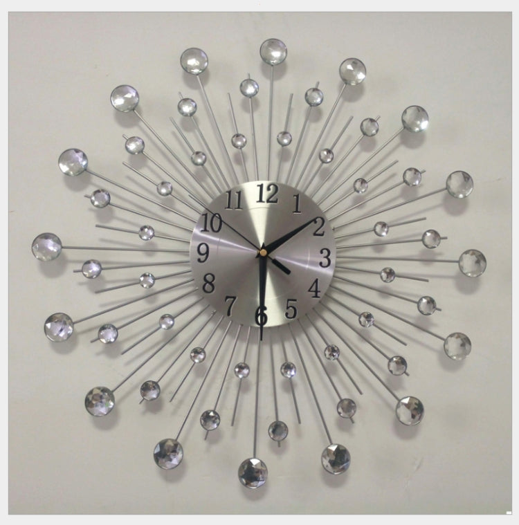 Creative Wall Clock Crystal Silver Wrought Iron Wall Clock Personality Art Decoration Living Room Bedroom Clock by bashfashion