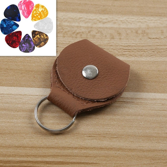 10 PCS Genuine Leather Guitar Pick Storage Bag with Key Ring, Color:Brown by bashfashion