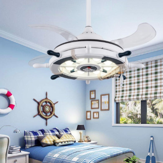 Creative Rudder Fan Light Children Bedroom Invisible Small Ceiling Fan with 3 Gear Dimming(36 inch S Sailing / Remote Control) by bashfashion