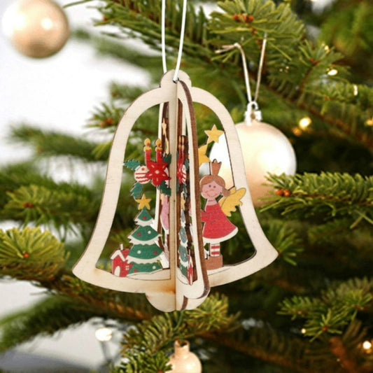3D Christmas Wooden Pendant Christmas Tree Ornament DIY Santa Xmas Tree Decoration(Bell) by bashfashion