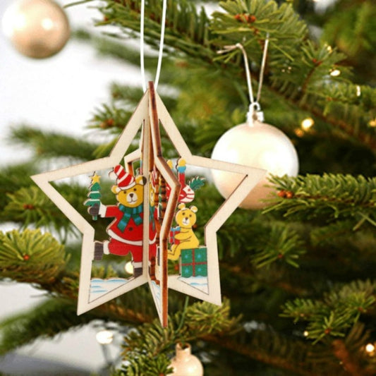 3D Christmas Wooden Pendant Christmas Tree Ornament DIY Santa Xmas Tree Decoration(Star) by bashfashion
