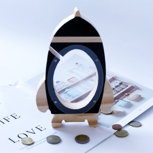 Nordic Wood Rocket Money Box Toys Living Room Decoration Piggy Bank(Black) by bashfashion