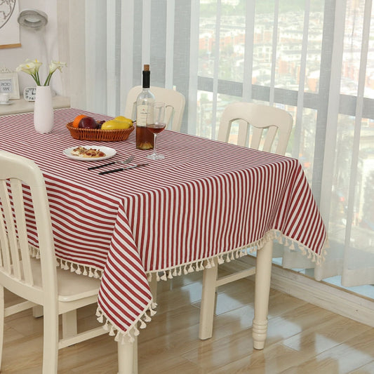 Cloth Cotton Dining Tablecloth Decoration Cloth, Size:140x180cm(Rose Red Stripe) by bashfashion