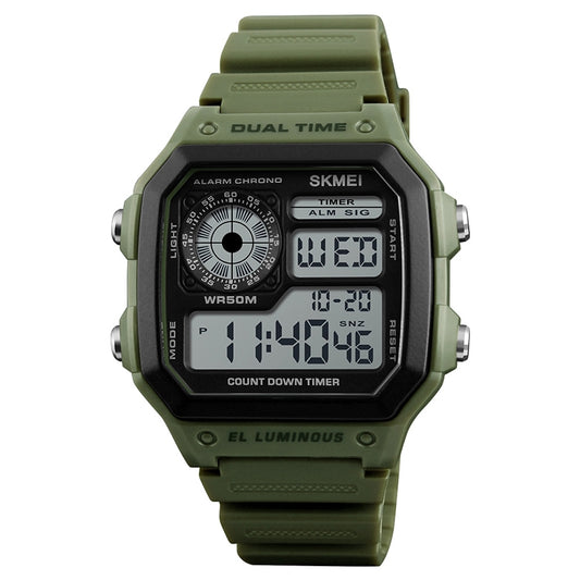 SKMEI 1299 Multifunctional Outdoor Sports Noctilucent Waterproof Digital Display Wrist Watch (Army Green) by SKMEI
