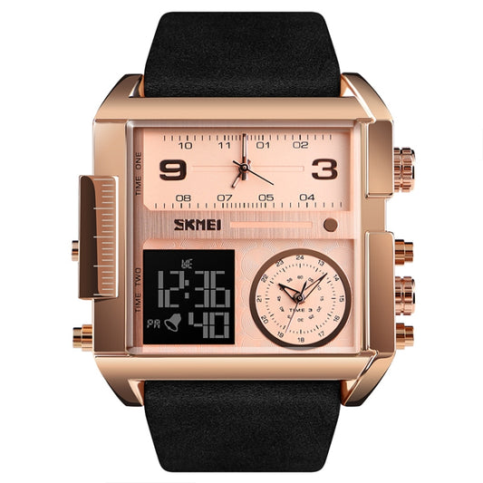 SKMEI 1391 Multifunctional Men Business Digital Watch 30m Waterproof Square Dial Wrist Watch with Leather Watchband(Rose Gold) by SKMEI
