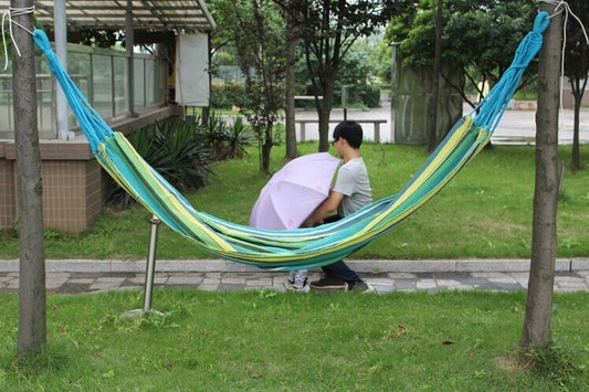 Outdoor Canvas Hammock(Blue Yellow) by bashfashion