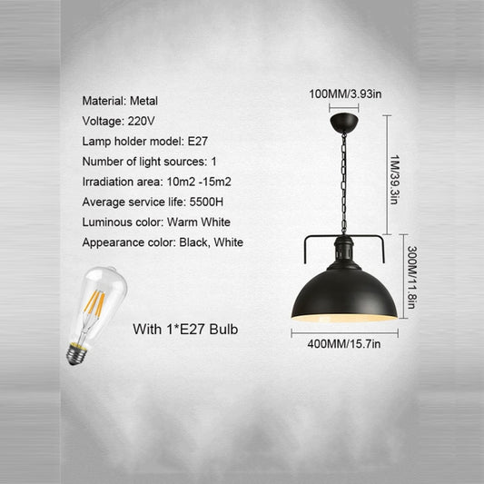 Retro Industrial Pendant Light Creative Single Head Iron Art Hanging Lamp E27 Bulb Perfect for Kitchen Dining Room Bedroom Living Room (Color:White Size: + Warm White) by YWXLight