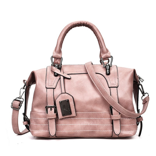 Fashion Casual Retro Oil PU Shoulder Bag Ladies Handbag Messenger Bag (Pink) by bashfashion