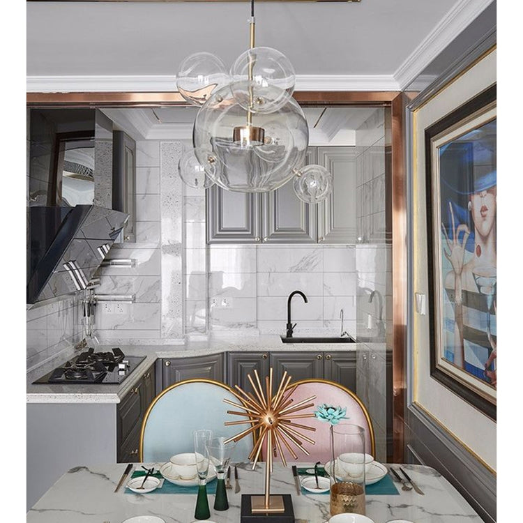 30W Creative Glass Ball Molecule Modern Lamp Personality Living Room Chandelier Soap Bubble Lamp, 14 Balls 3 Lamps, Long Plate, Size: 120 x 84cm by bashfashion