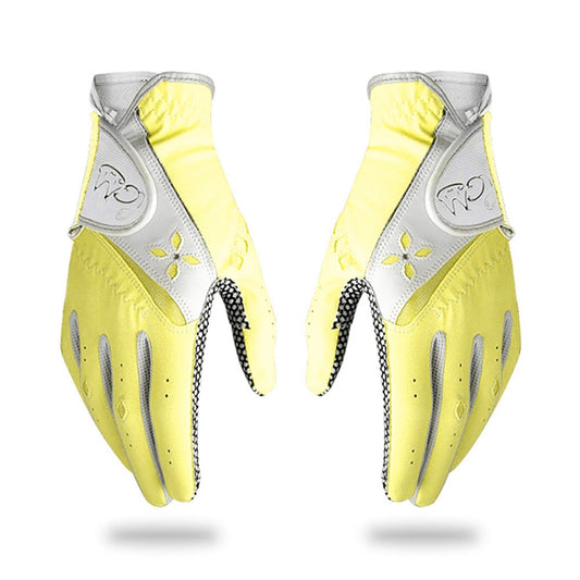 PGM One Pair Golf Non-Slip PU Leather Gloves for Women (Color:Yellow Size:19) by PGM