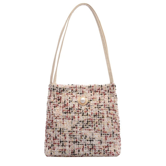 Woolen Knitted Pearl Bucket Single Shoulder Bag Ladies Handbag (Color:Black Size:OneSize) by bashfashion