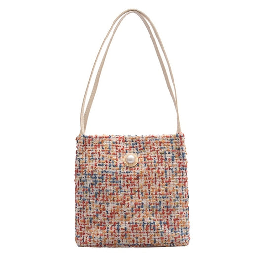 Woolen Knitted Pearl Bucket Single Shoulder Bag Ladies Handbag (Color:Red Size:OneSize) by bashfashion