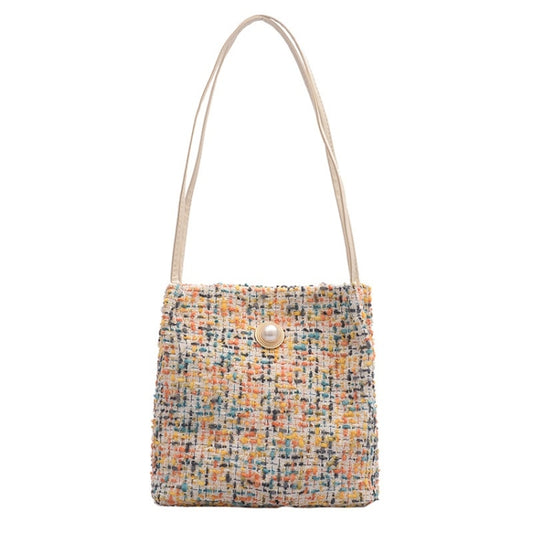 Woolen Knitted Pearl Bucket Single Shoulder Bag Ladies Handbag (Color:Yellow Size:OneSize) by bashfashion