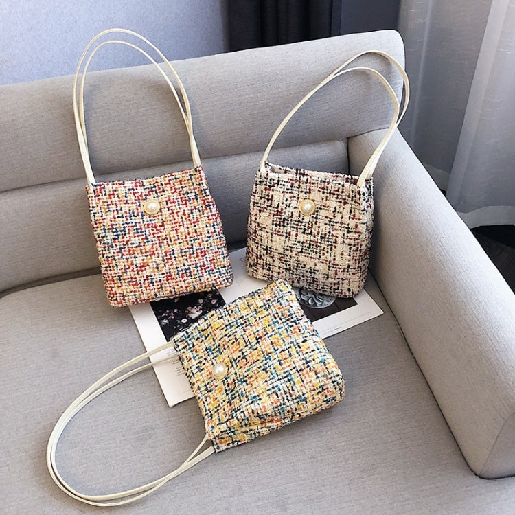 Woolen Knitted Pearl Bucket Single Shoulder Bag Ladies Handbag (Color:Yellow Size:OneSize) by bashfashion