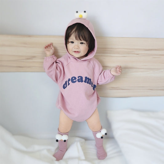 Baby Casual Long Sleeve Triangle Romper Cute Big Eyes Loose Romper (Color:Pink Size:73cm) by bashfashion
