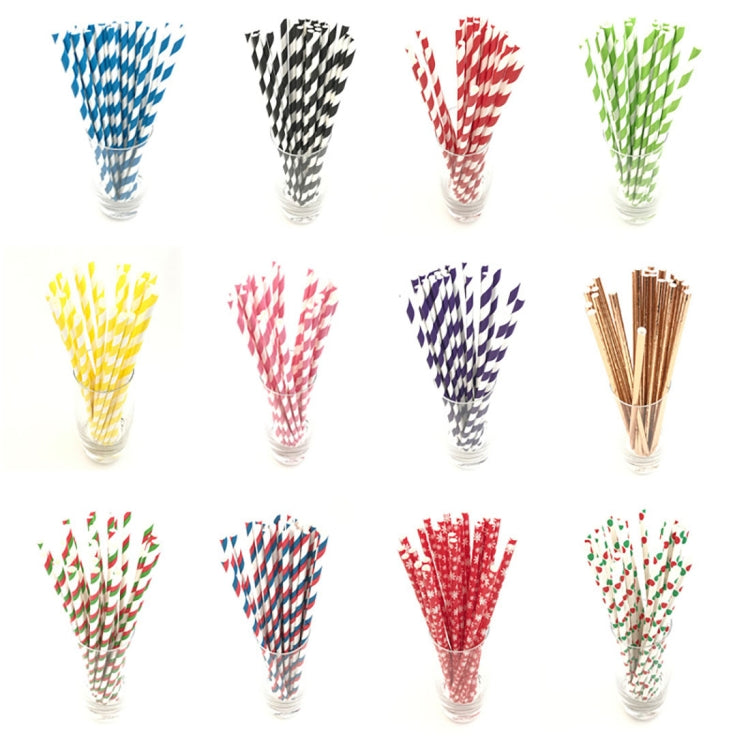 2 Packs / 50pcs Degradable Color Environmental Protection Striped Paper Straw Disposable Kraft Paper Straw by bashfashion