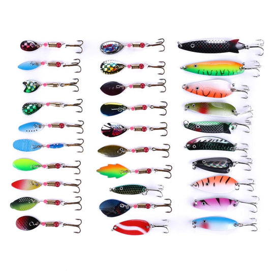 HENGJIA SPB30 30 PCS Sequin Set Metal Sequins False Bait Fresh Sea Bass Fishing Bait, Length: 2.5 to 4cm , Boxed by HENGJIA