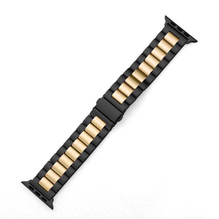 For Apple Watch Series 10 42mm / 9&8&7 41mm / SE 3&SE 2&6&SE&5&4 40mm / 3&2&1 38mm Fold Buckle 3 Beads Stainless Steel Watch Band (Black Gold) by bashfashion