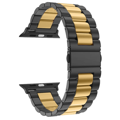 For Apple Watch Series 10 42mm / 9&8&7 41mm / SE 3&SE 2&6&SE&5&4 40mm / 3&2&1 38mm Fold Buckle 3 Beads Stainless Steel Watch Band (Black Gold) by bashfashion