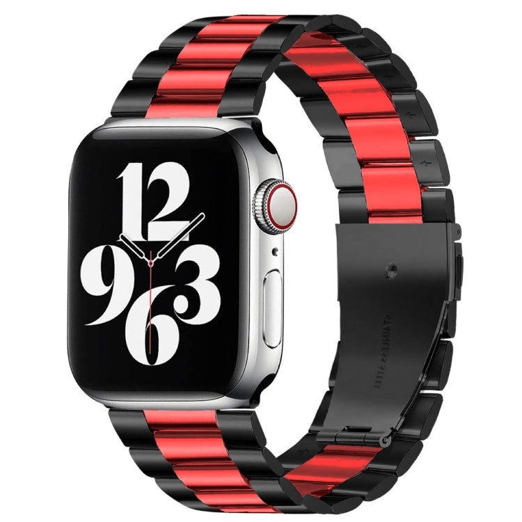 For Apple Watch Series 10 42mm / 9&8&7 41mm / SE 3&SE 2&6&SE&5&4 40mm / 3&2&1 38mm Fold Buckle 3 Beads Stainless Steel Watch Band (Black Red) by bashfashion