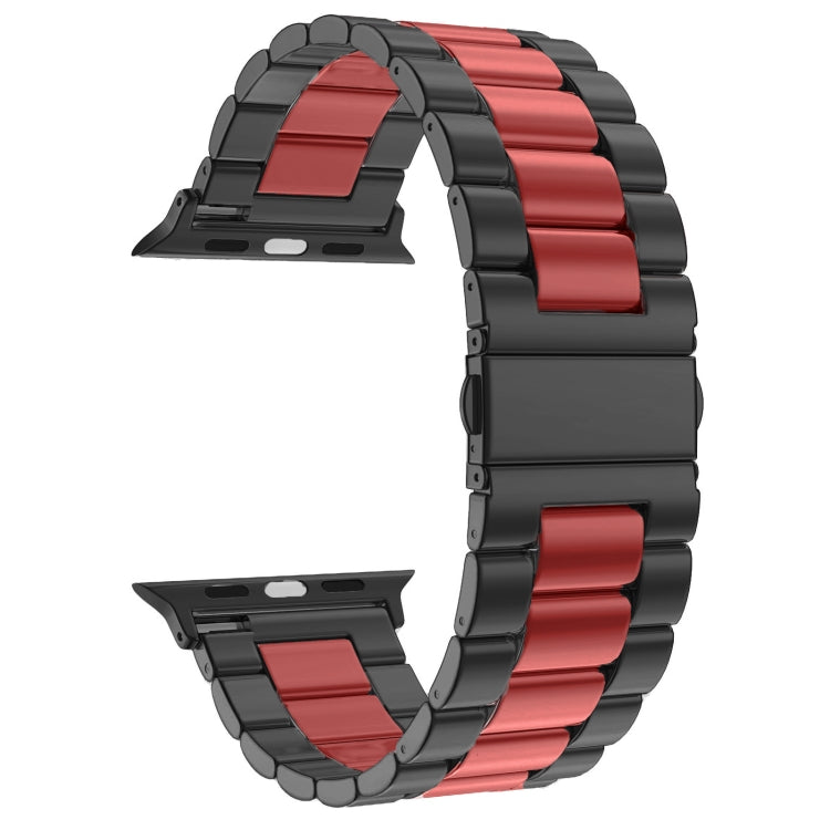 For Apple Watch Series 10 42mm / 9&8&7 41mm / SE 3&SE 2&6&SE&5&4 40mm / 3&2&1 38mm Fold Buckle 3 Beads Stainless Steel Watch Band (Black Red) by bashfashion