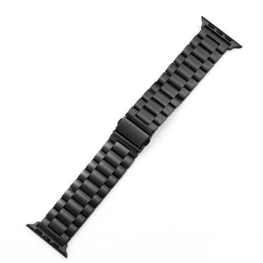 For Apple Watch Series 10 42mm / 9&8&7 41mm / SE 3&SE 2&6&SE&5&4 40mm / 3&2&1 38mm Fold Buckle 3 Beads Stainless Steel Watch Band(Black) by bashfashion