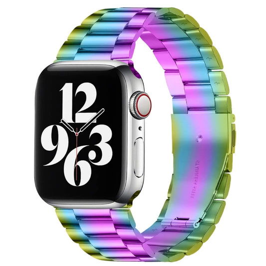 For Apple Watch Series 10 42mm / 9&8&7 41mm / SE 3&SE 2&6&SE&5&4 40mm / 3&2&1 38mm Fold Buckle 3 Beads Stainless Steel Watch Band (Colour) by bashfashion