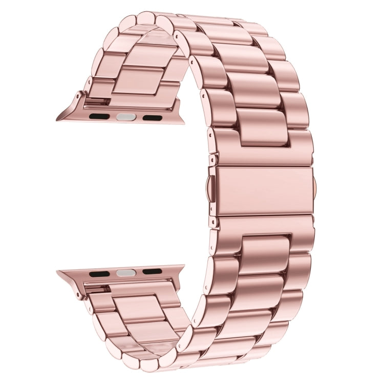 For Apple Watch Series 10 42mm / 9&8&7 41mm / SE 3&SE 2&6&SE&5&4 40mm / 3&2&1 38mm Fold Buckle 3 Beads Stainless Steel Watch Band (Pink) by bashfashion