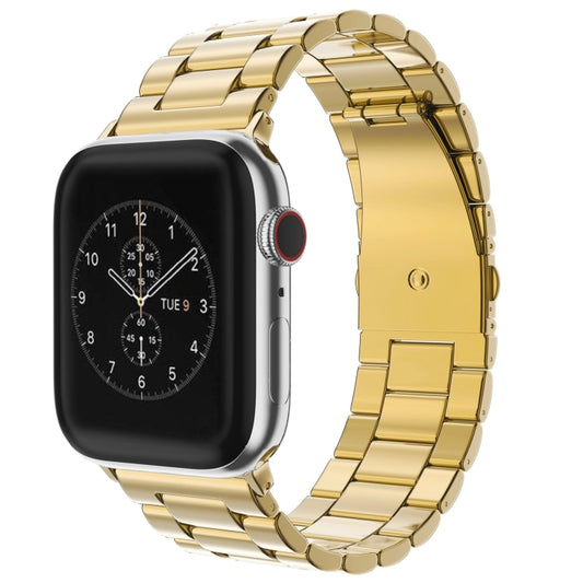 For Apple Watch Series 10 42mm / 9&8&7 41mm / SE 3&SE 2&6&SE&5&4 40mm / 3&2&1 38mm Fold Buckle 3 Beads Stainless Steel Watch Band(Gold) by bashfashion