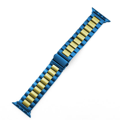 For Apple Watch Series 10 42mm / 9&8&7 41mm / SE 3&SE 2&6&SE&5&4 40mm / 3&2&1 38mm Fold Buckle 3 Beads Stainless Steel Watch Band (Gold Blue) by bashfashion