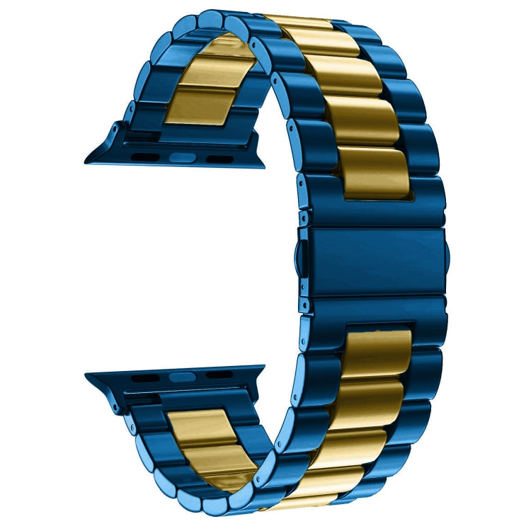 For Apple Watch Series 10 42mm / 9&8&7 41mm / SE 3&SE 2&6&SE&5&4 40mm / 3&2&1 38mm Fold Buckle 3 Beads Stainless Steel Watch Band (Gold Blue) by bashfashion